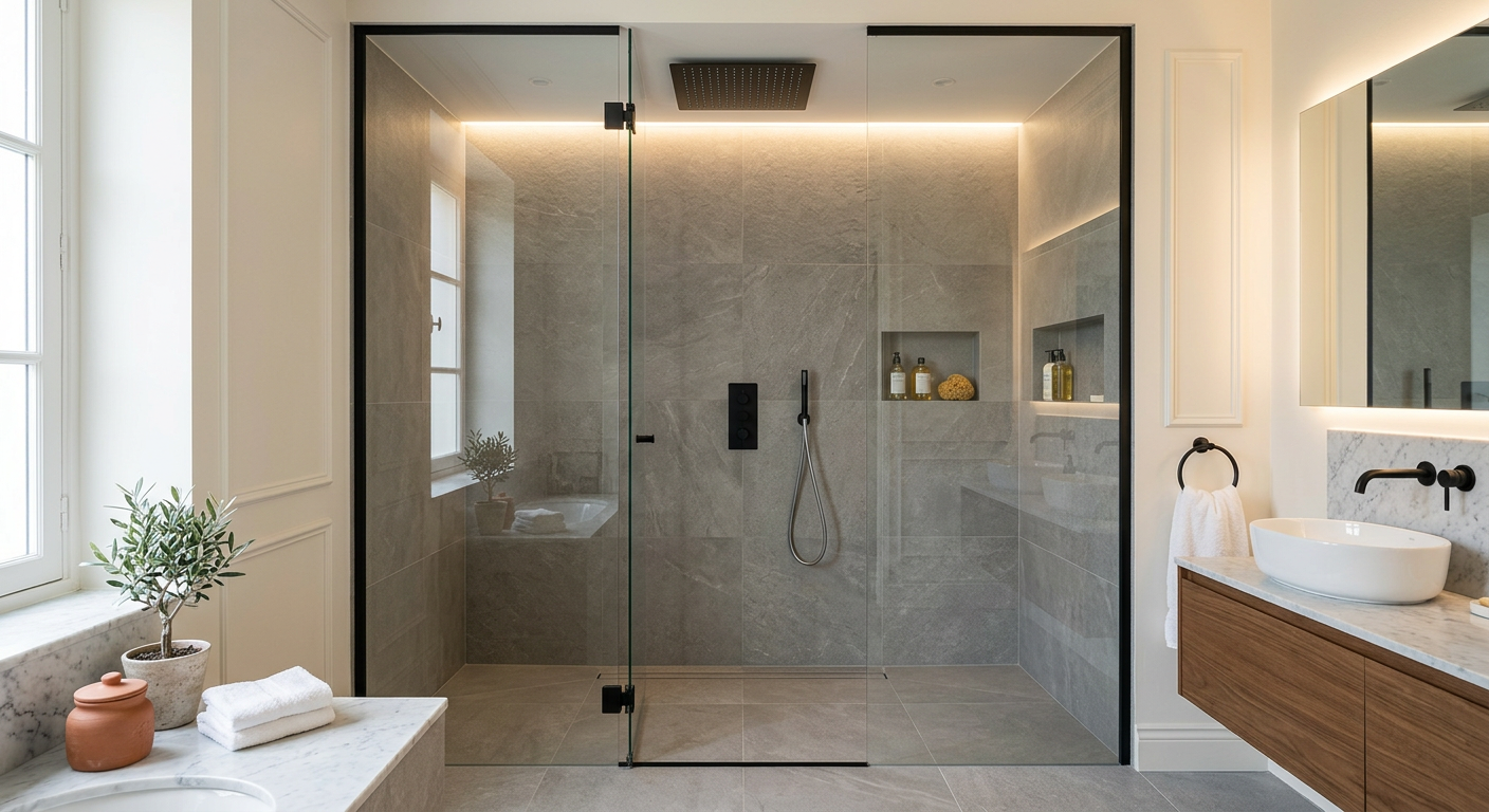 Installation de salle de bain moderne avec douche à l'italienne à Clamart